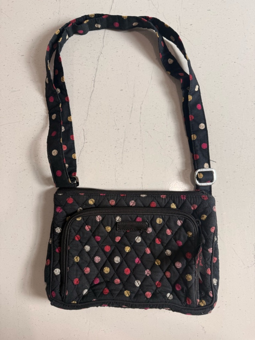 Vera Bradley Black Quilted Crossbody with Pink, Yellow & Beige